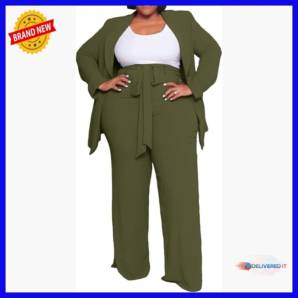 Plus Size Business Suit Set Blazer Pants Stretch Fabric Office Wear